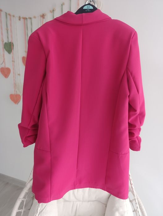 Marynarka żakiet elegancki dłuższy uni S M 36 38 różowy fuksja święta