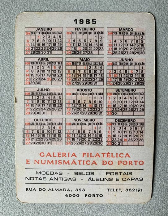 Calendários de 1985 - Aviões (preço unitário)