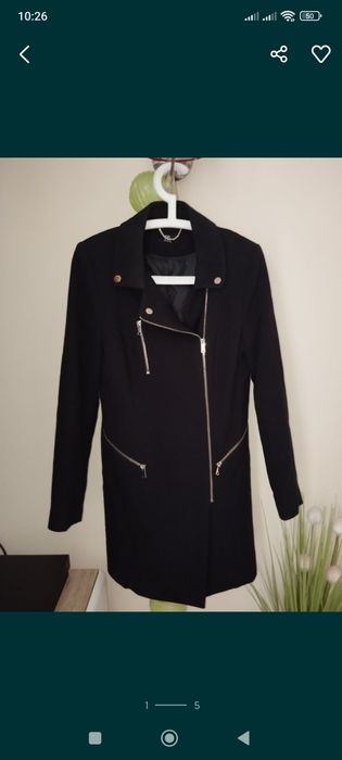 Piękny elegancki czarny płaszcz F&F 36 S
