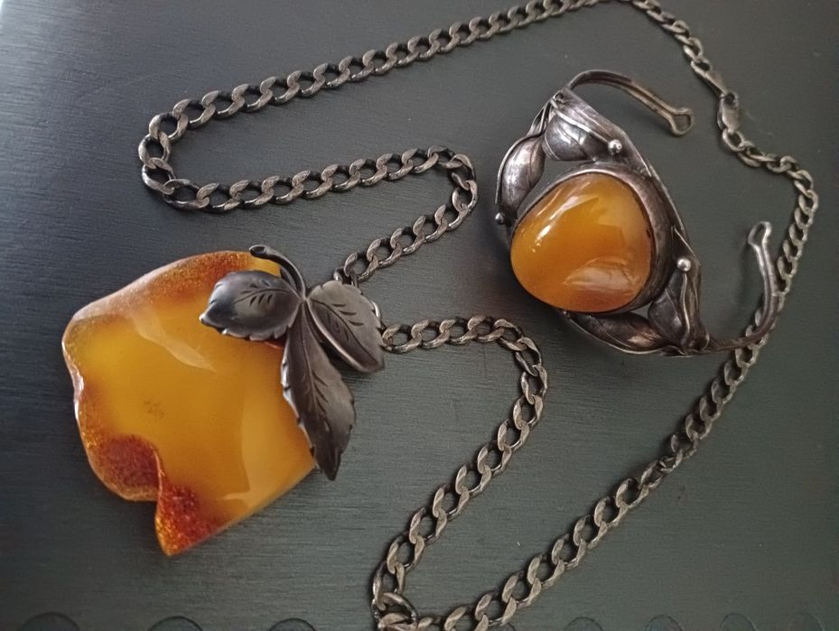 Srebrny wisiorek z mlecznym bursztynem srebro 925 łańcuszek naszyjnik bransoletka
