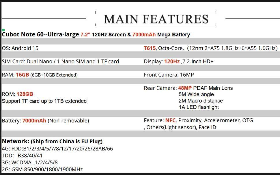 Cubot Note 60. 7,2", 16Gb(6+10)/128 120Hz 48Mp 7000Ma NFC