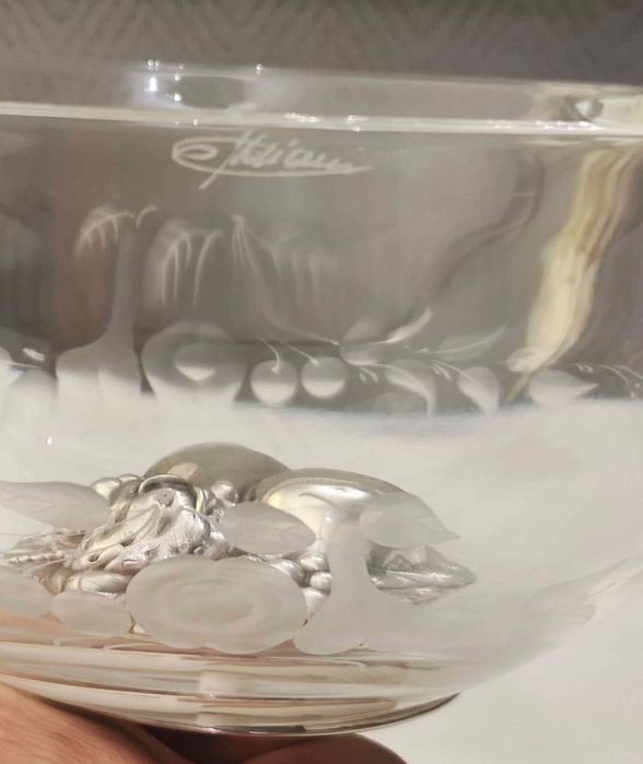 Centro de mesa / Fruteiro Cristal e prata 925 Topazio , assinado !