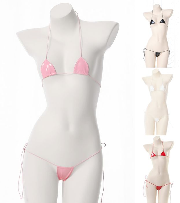 Jersey Micro Bikini na plażę imitacja skóry na gumkach jasny różowy