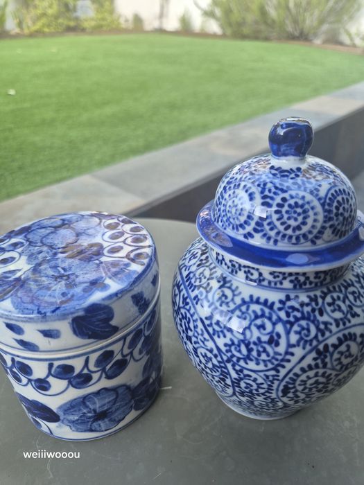Lote 2 Boiões Azul e Branco com tampa