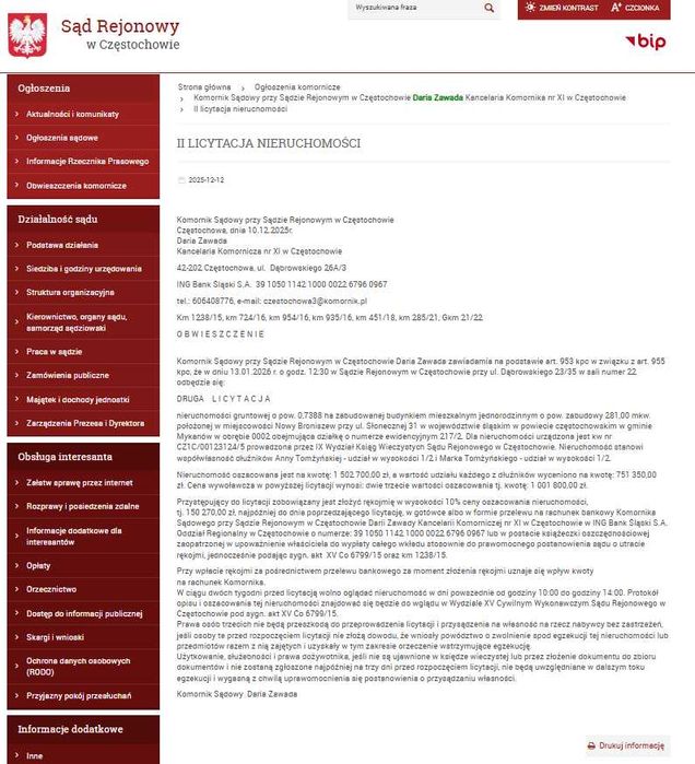 II licytacja nieruchomości