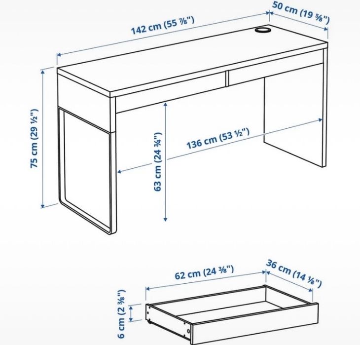 Biurko MICKE z IKEA – czarno-brązowe, 142×50 cm