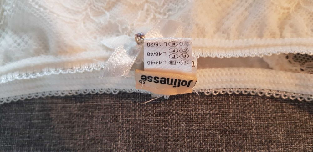 Stringi Białe Kremowe z Koronką Jolinesse rozm.  L / 44