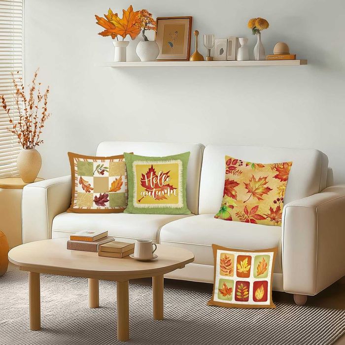 4x Poszewka dekoracyjna na poduszkę 45x45 cm WZORY JESIENI - DYNIA