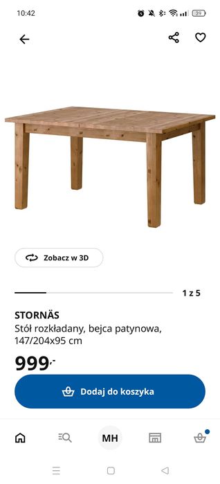 Stół drewniany rozkladany sosna Ikea