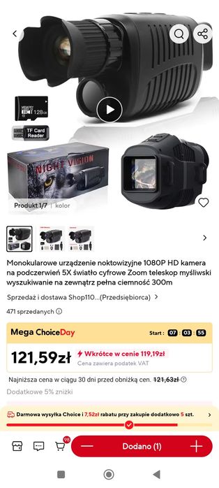 Monookular do obserwacji nocnej noktowizor  i dziennej z funkca camera