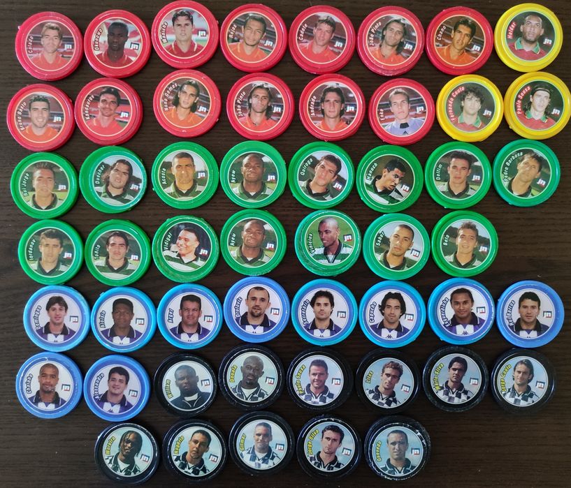 Colecção de 52 tazos de futebol do JN Jornal de Noticias.