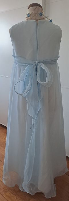 Vestido Cerimónia 6/7 Anos Musselina Azul com Teara  Artesanal