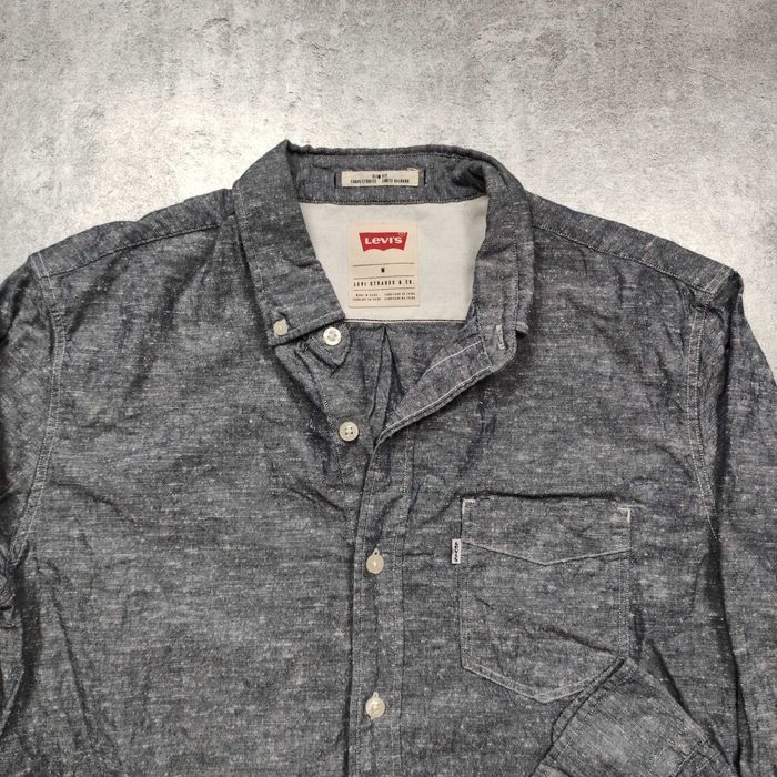 MĘSKA Koszula Elegancka PREMIUM Szara Kieszonka Levis Bawełna Klasyk