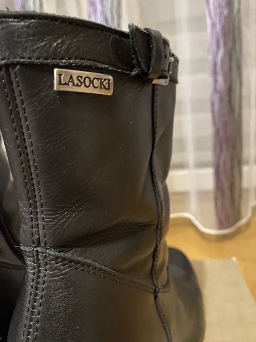 Botki skórzane na obcasie, słupku roz. 37 Lasocki