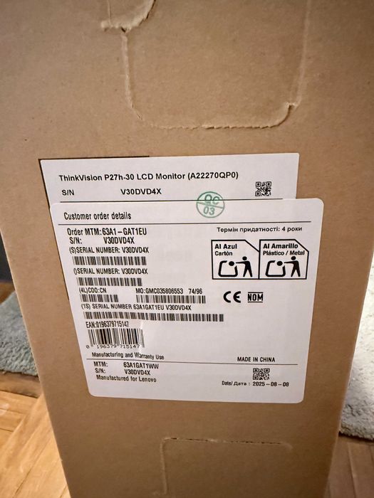 Monitor Lenovo ThinkVision P27H-30 27" LED IPS (USB-C, Docking) NOVO