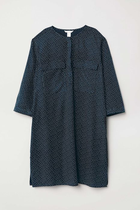 Sukienka prosta granatowa H&M 46 3XL plus size wiskoza koszulowa