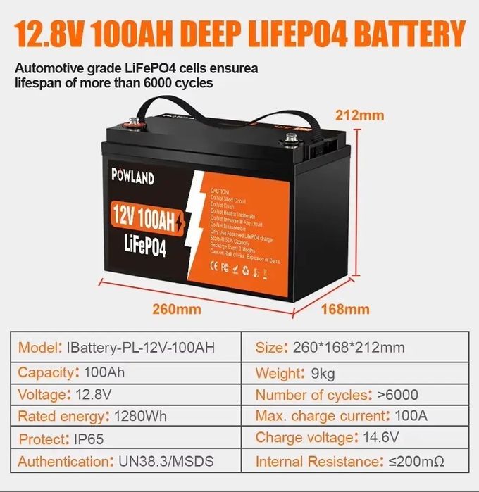 Акумулятор Powland LiFePo4 12V 100Ah  1280Wh