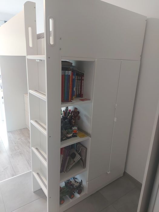 Łóżko piętrowe z biurkiem i szafą + materac