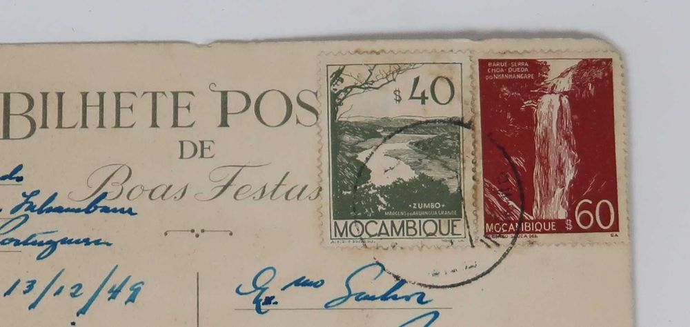 Postal com ilustração da descoberta de S. Tomé e Principe em 1470