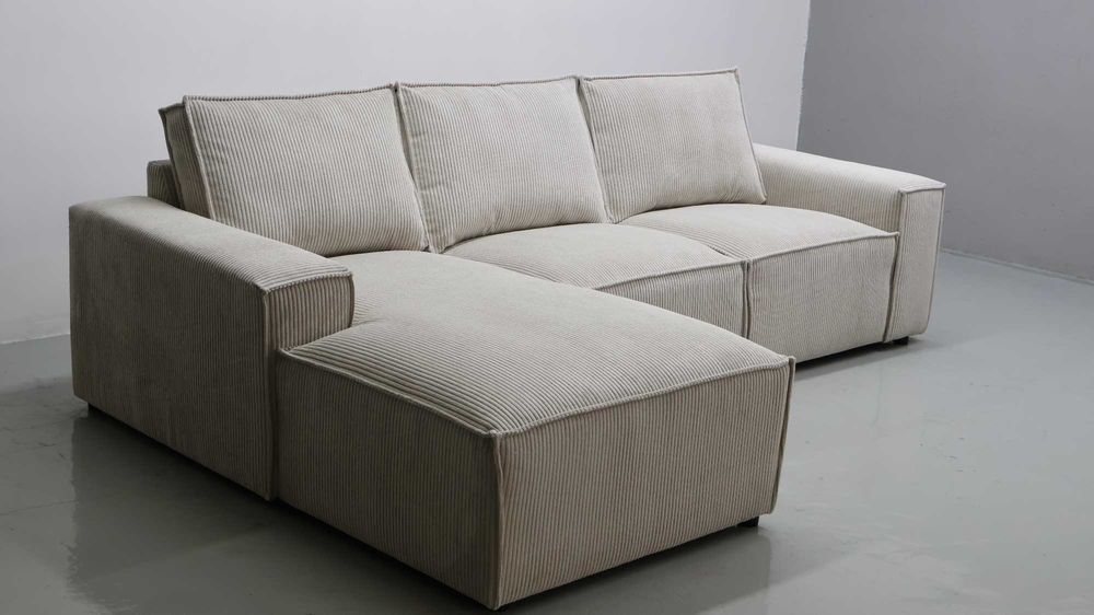 TPB Narożnik kanapa rogówka sofa Poduszki Salon Tkanina Poso jasny beż