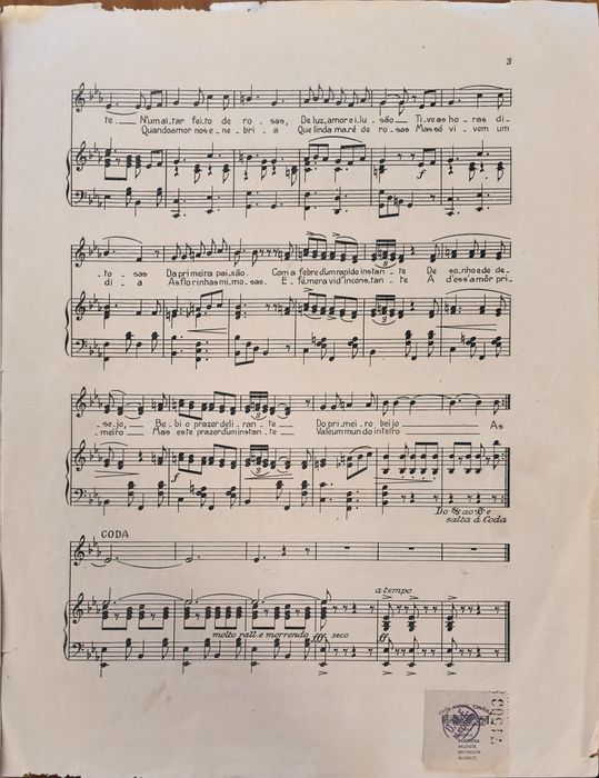 Partitura Rara Antiga "As Rosas" - José Padilla (Selo Original)