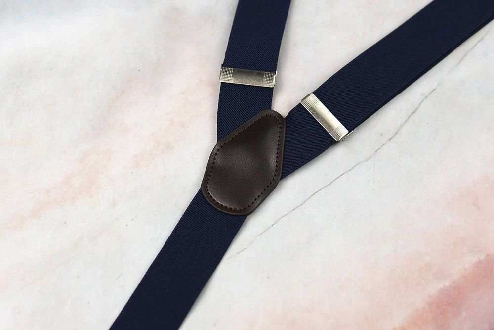 NOWE granatowe szelki na guziki do spodni męskie ślubne garniturowe