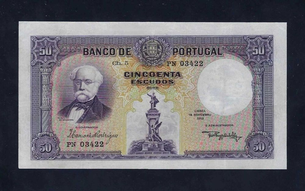 nota portugal 50 escudos 1932 bela