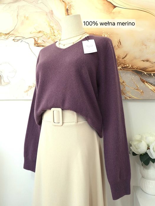Damski Fioletowy Sweter Wełniany Merynos 100% Merino
