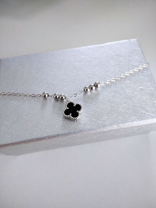 Srebrna urocza bransoletka z czarną koniczyną srebro 925 długość 17-21cm   361