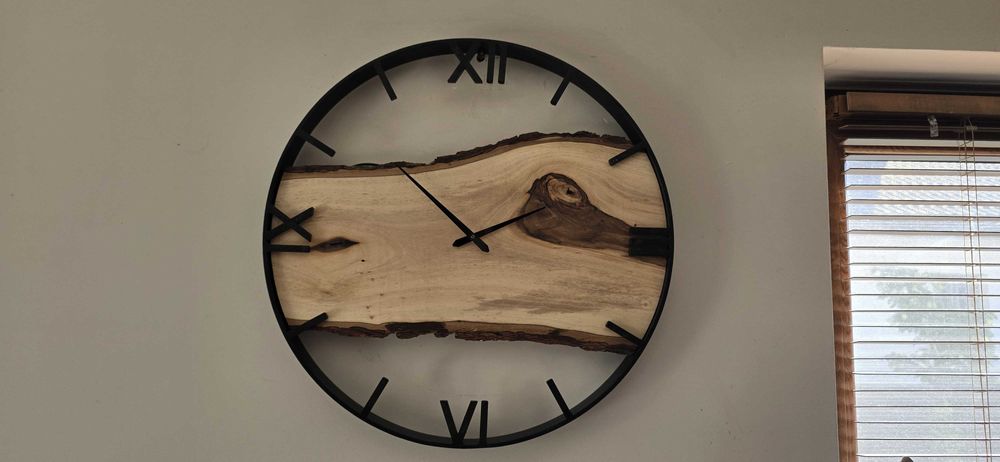 Piękny drewniany zegar ścienny loft handmade orzech