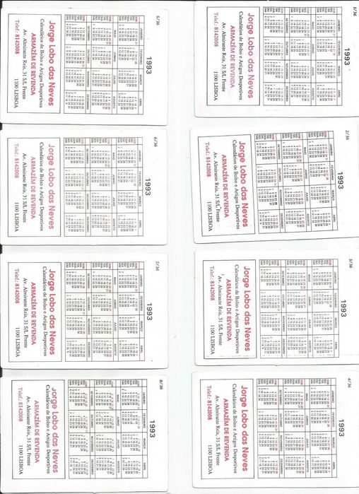 Colecção completa de 36 calendários de bolso numerados.