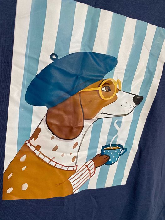 T-shirt bawełniany granatowy z psem dog jamnik nowy