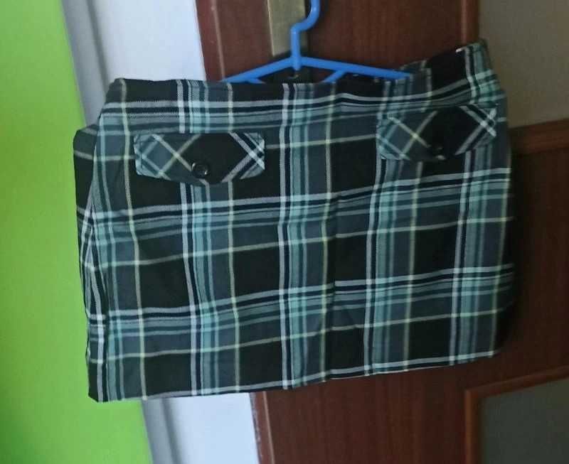 Krótka mini spódniczka w kratkę, 2 sztuki zielona czarna y2k h&m