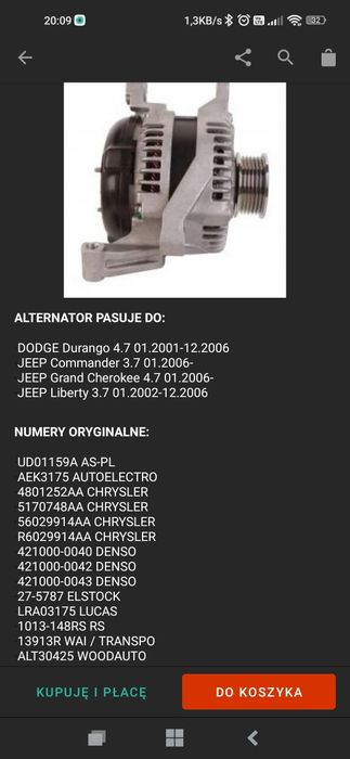 Alternator JEEP/Dodge/Chrysler 3,7l V6 4,7l V8