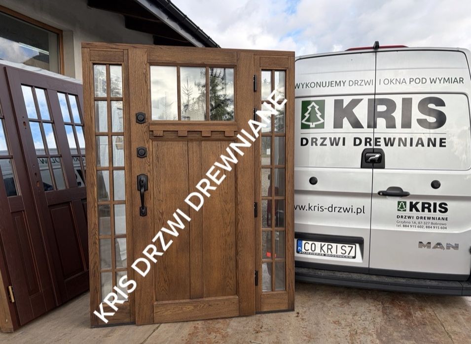 Drzwi zewnętrzne drewniane Amerykańskie schlage z doświetlami