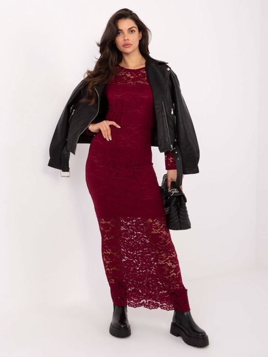 Burgundowa koronkowa sukienka maxi RUE PARIS – elegancka i kobieca