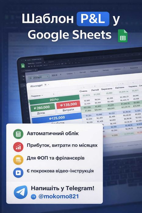 Шаблон P&L в Google sheets / Excel Звіт про доходи та витрати