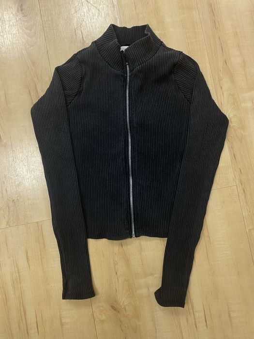 sweter prążkowany z suwakiem z przetarciami ribbed knit vintage