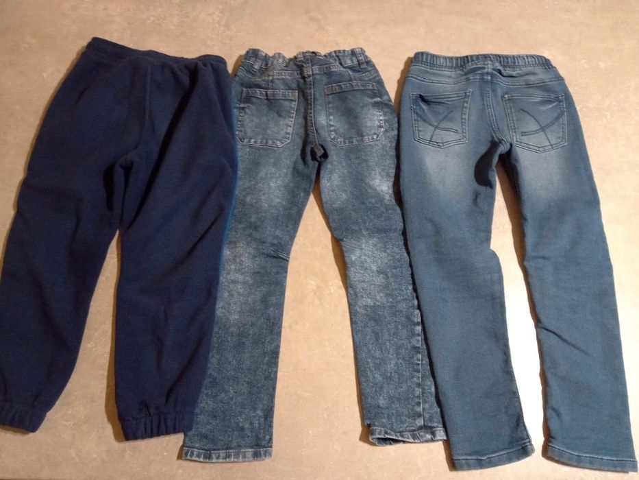 Zestaw spodni jeansy dresy 122