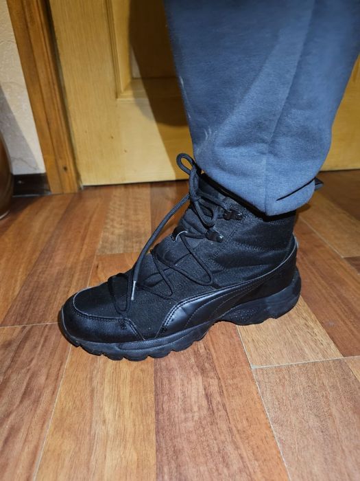 Кроссовки ботинки Puma пума зимние мужские soft foam + кожа черные