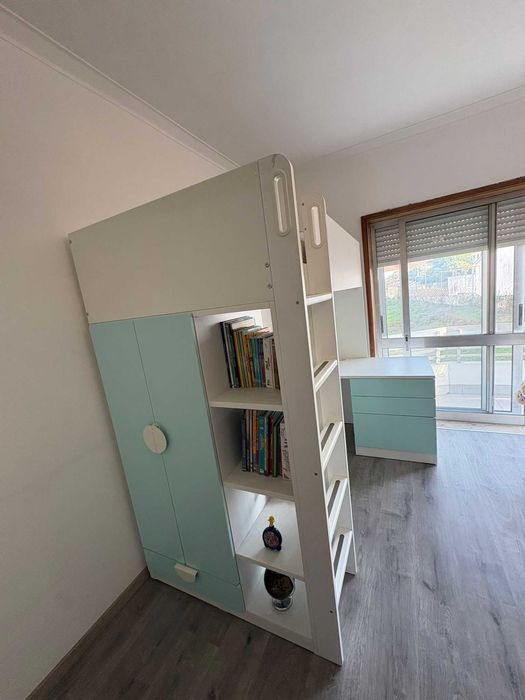 Cama alta com secretária 3 gavetas, Ikea SMASTAD