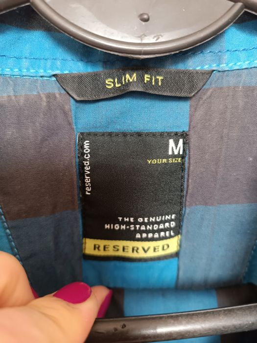 Niebieska koszula w kratę z krótkim slim fit Reserved M