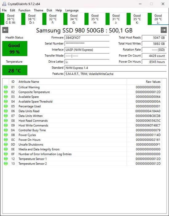 Samsung 980 SSD 500GB NVMe M.264738265207427121