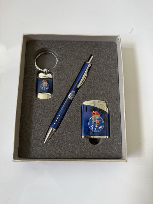 Conjunto Oficial FC Porto – Caneta, Isqueiro e Porta-Chaves com Caixa Original