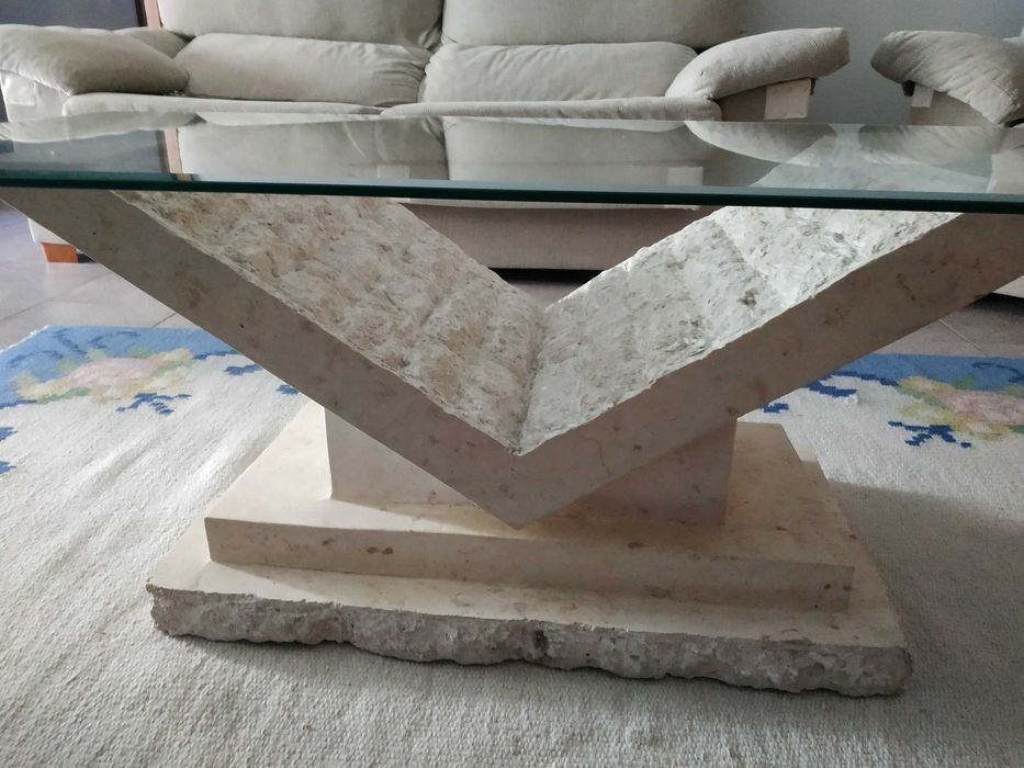 Mesa sala estar com tampo em vidro