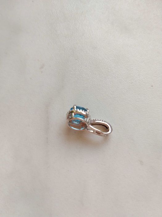 Walentynki zawieszka białe złoto brylant 48 diamentów topaz W. Kruk