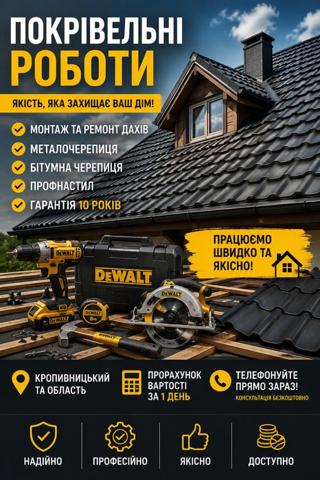 Покрівельні роботи кропивницький та область