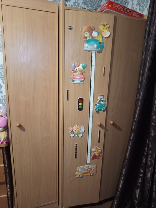 Два шкафа с вешалками и полочками,комод