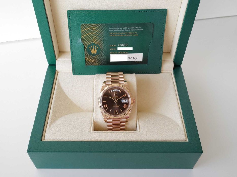Rolex Day-Date 40 Rose Gold 18K Chocolate Brown Roman Dial