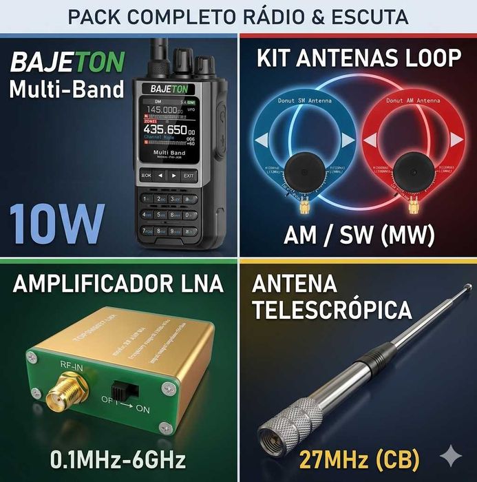 Rádio Multibanda 10W Bajeton (Radtel RT-920) + Kit Antenas DX + LNA